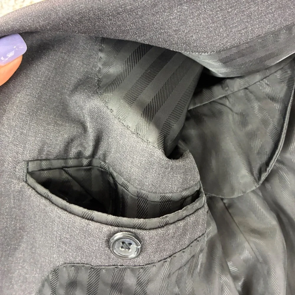 Baroni Couture 42R Charcoal Gray 100% Wool Super 150s Men's‎ Blazer Suit Jacket